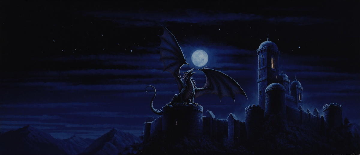 Retro fantasy illustration of a ruined throne room