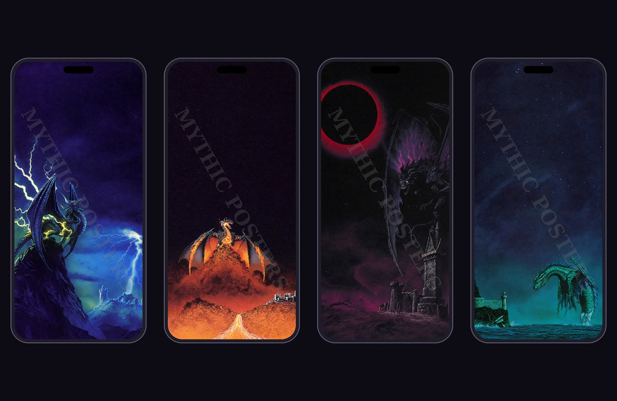 Dragon Wallpaper Pack: 4 Retro Fantasy Phone Wallpapers