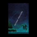 Retro fantasy illustration of a sea dragon rising from dark water beside a lighthouse fortress